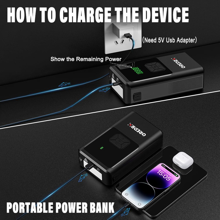 جامپ استارت 3000mAh کامیون و سواری GREPRO 5 in 1